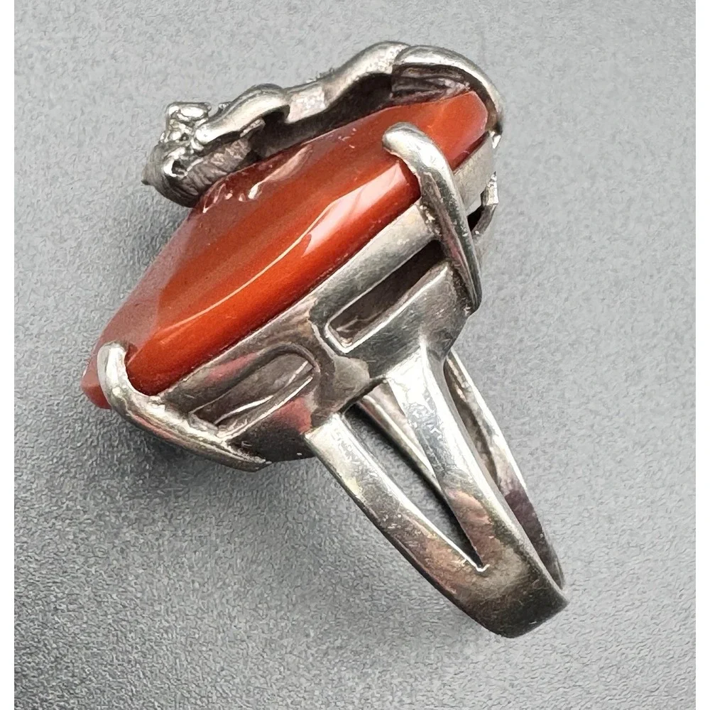 Sterling Silver Panther Carnelian Ring Size 8.5 Marcasite Art Deco Style 18.9 gm